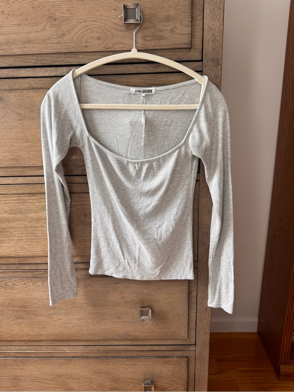 Joah Brown Heather Gray Square Neck Long Sleeve Top
